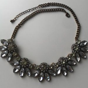 White crystal gold brass statement necklace